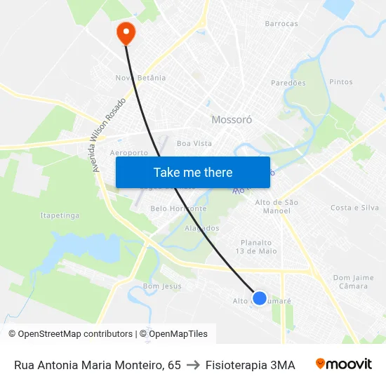 Rua Antonia Maria Monteiro, 65 to Fisioterapia 3MA map