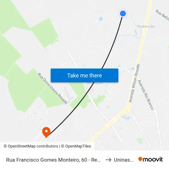 Rua Francisco Gomes Monteiro, 60 - Redenção to Uninassau map