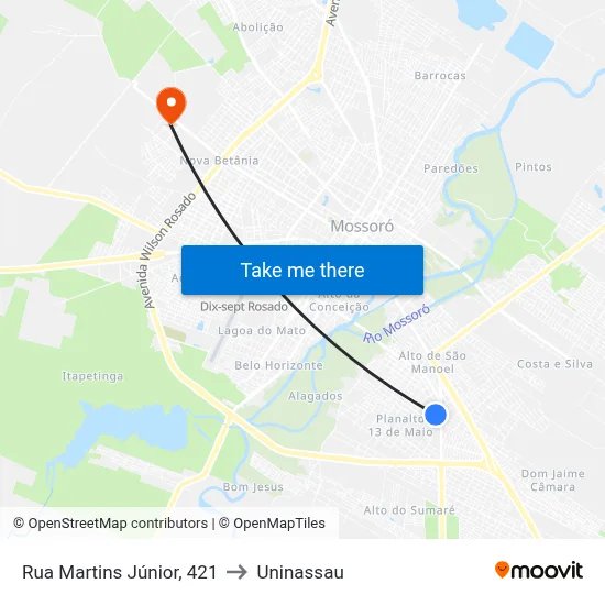 Rua Martins Júnior, 421 to Uninassau map