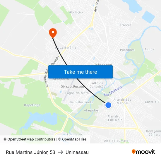 Rua Martins Júnior, 53 to Uninassau map