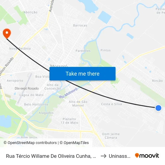 Rua Tércio Willame De Oliveira Cunha, 95 to Uninassau map