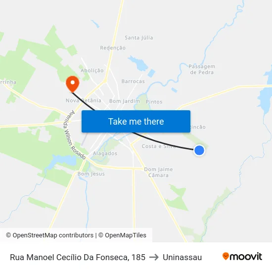 Rua Manoel Cecílio Da Fonseca, 185 to Uninassau map