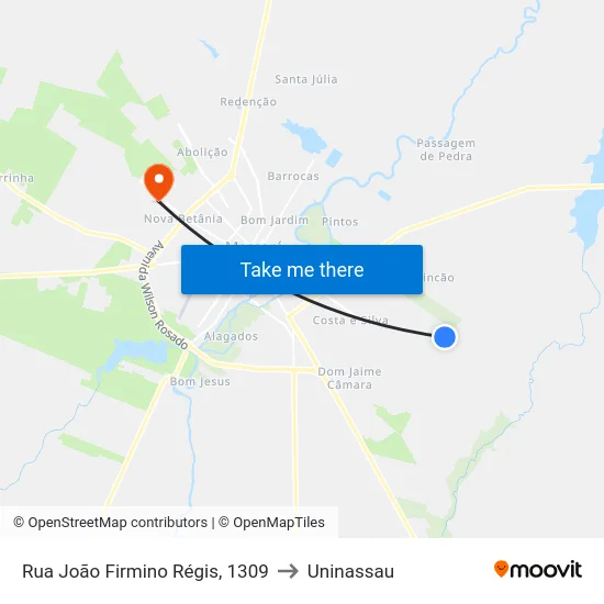Rua João Firmino Régis, 1309 to Uninassau map