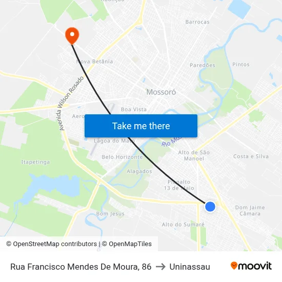 Rua Francisco Mendes De Moura, 86 to Uninassau map