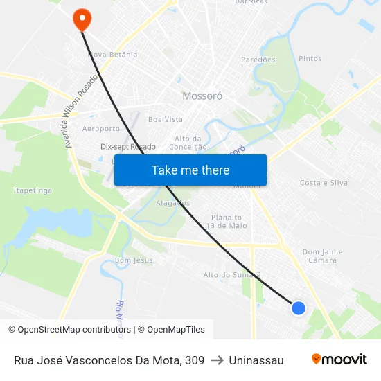 Rua José Vasconcelos Da Mota, 309 to Uninassau map