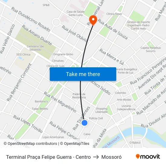 Terminal Praça Felipe Guerra - Centro to Mossoró map