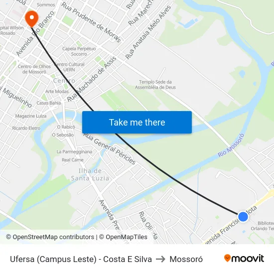 Ufersa (Campus Leste) - Costa E Silva to Mossoró map