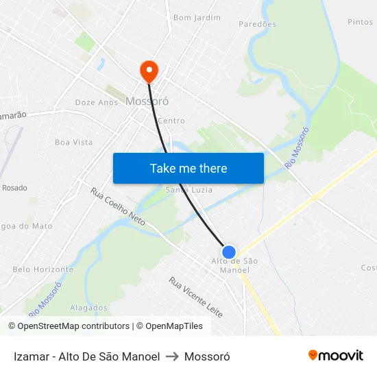 Izamar -  Alto De São Manoel to Mossoró map
