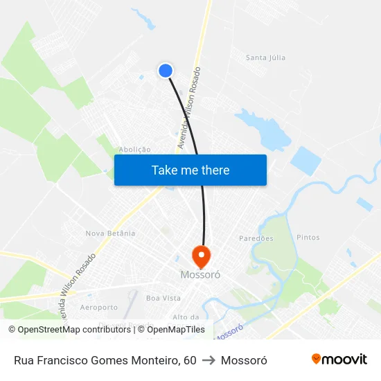 Rua Francisco Gomes Monteiro, 60 to Mossoró map