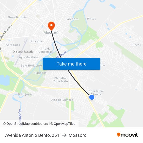 Avenida Antônio Bento, 251 to Mossoró map