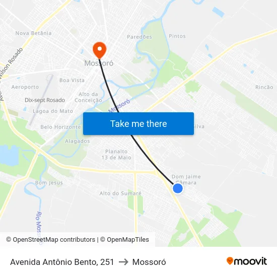Avenida Antônio Bento, 251 to Mossoró map