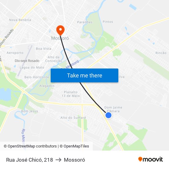 Rua José Chicó, 218 to Mossoró map