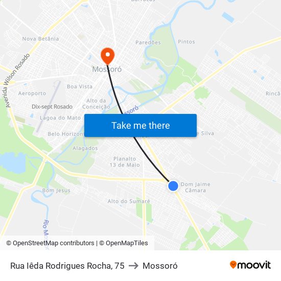 Rua Iêda Rodrigues Rocha, 75 to Mossoró map