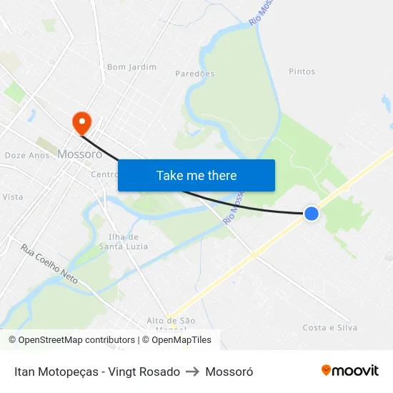 Itan Motopeças - Vingt Rosado to Mossoró map