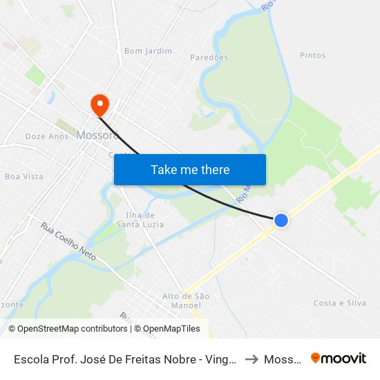 Escola Prof. José De Freitas Nobre - Vingt Rosado to Mossoró map