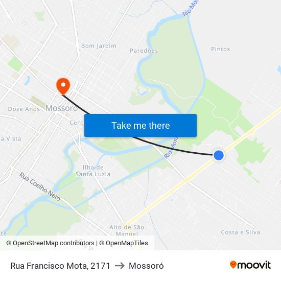 Rua Francisco Mota, 2171 to Mossoró map