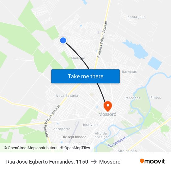 Rua Jose Egberto Fernandes, 1150 to Mossoró map