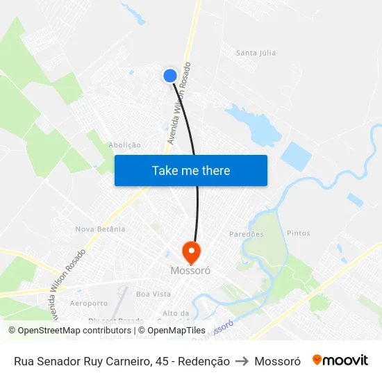 Rua Senador Ruy Carneiro, 45 - Redenção to Mossoró map