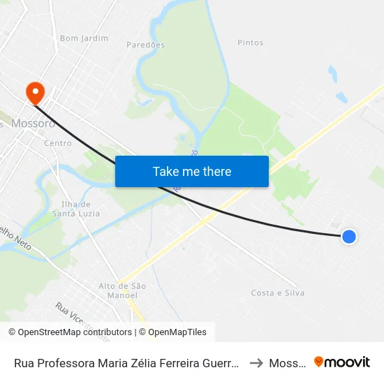 Rua Professora Maria Zélia Ferreira Guerra, 197-211 to Mossoró map