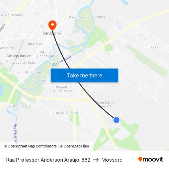 Rua Professor Anderson Araújo, 882 to Mossoró map