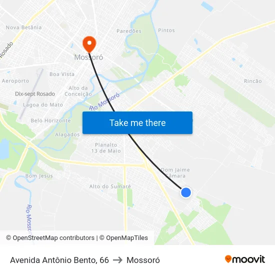 Avenida Antônio Bento, 66 to Mossoró map