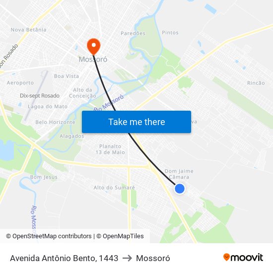 Avenida Antônio Bento, 1443 to Mossoró map
