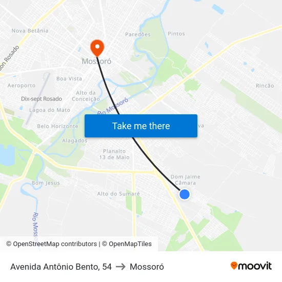 Avenida Antônio Bento, 54 to Mossoró map