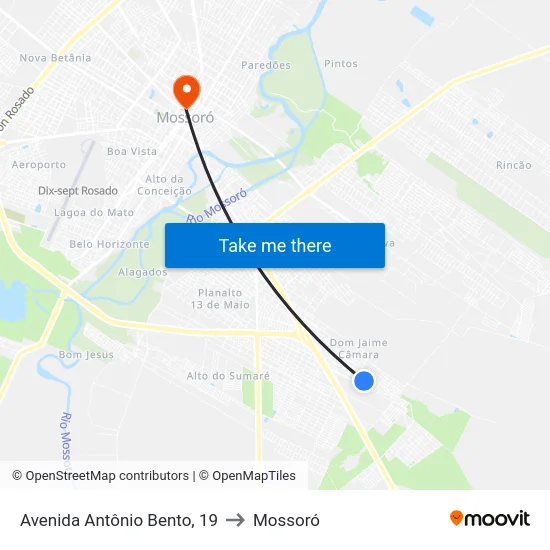 Avenida Antônio Bento, 19 to Mossoró map