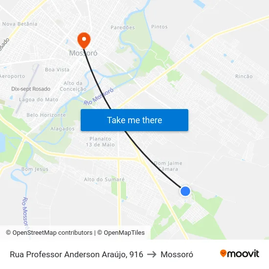 Rua Professor Anderson Araújo, 916 to Mossoró map