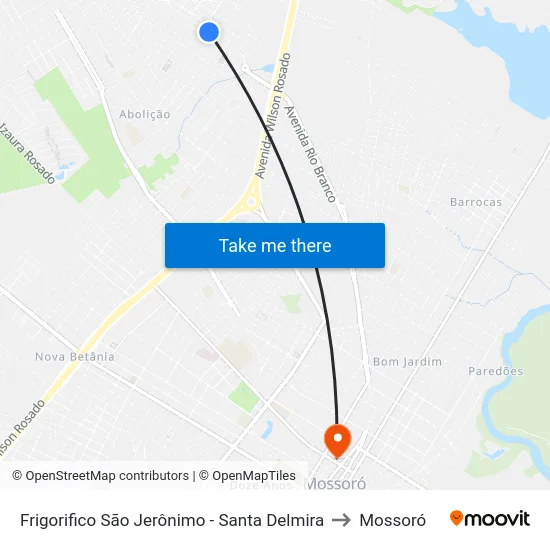 Frigorifico São Jerônimo - Santa Delmira to Mossoró map