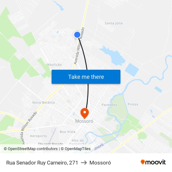 Rua Senador Ruy Carneiro, 271 to Mossoró map