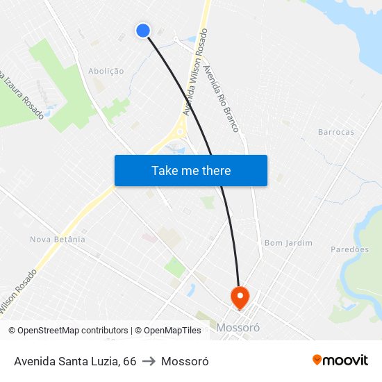 Avenida Santa Luzia, 66 to Mossoró map