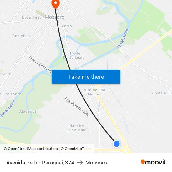 Avenida Pedro Paraguai, 374 to Mossoró map