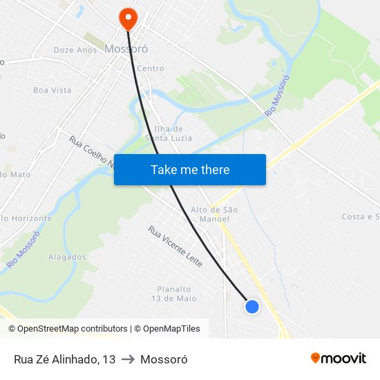 Rua Zé Alinhado, 13 to Mossoró map