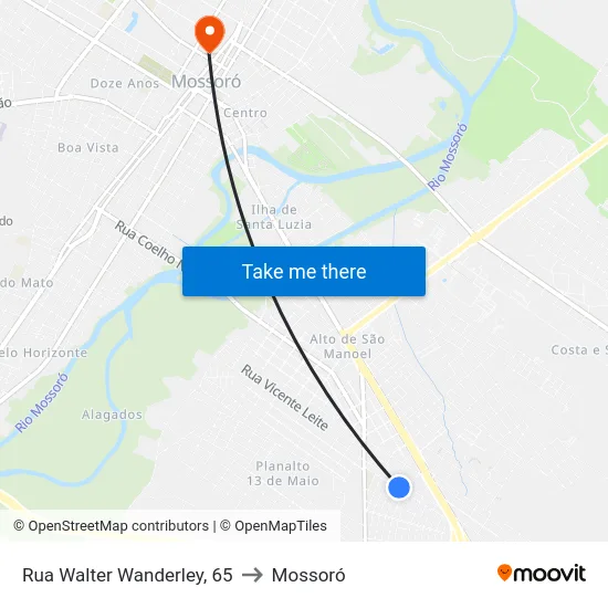 Rua Walter Wanderley, 65 to Mossoró map