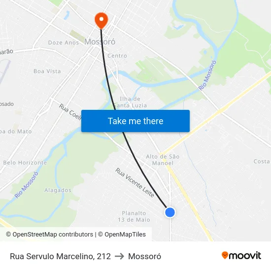 Rua Servulo Marcelino, 212 to Mossoró map