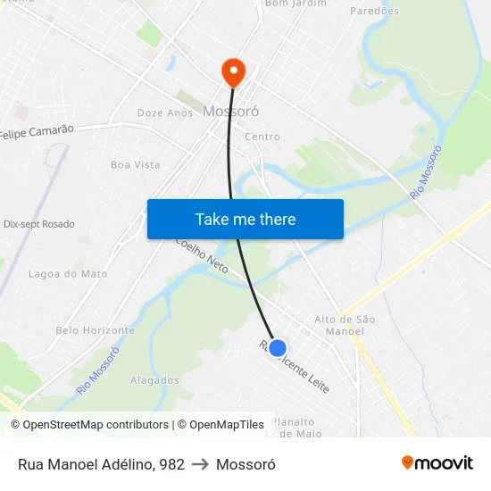 Rua Manoel Adélino, 982 to Mossoró map