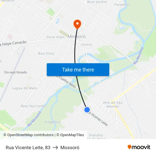 Rua Vicente Leite, 83 to Mossoró map