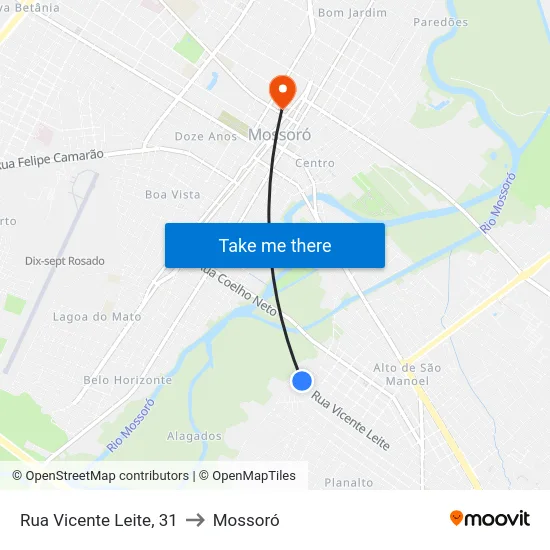Rua Vicente Leite, 31 to Mossoró map