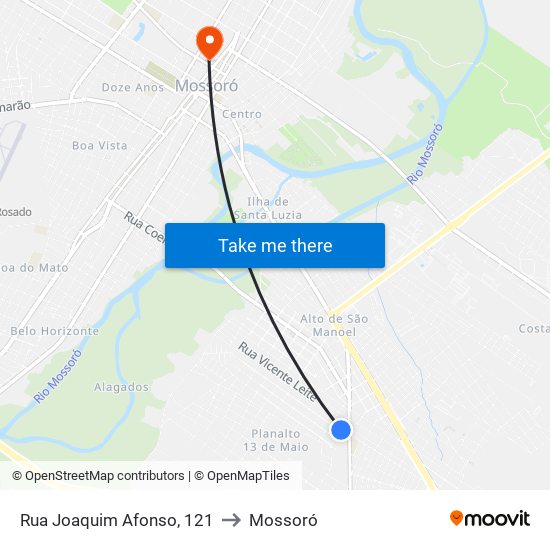 Rua Joaquim Afonso, 121 to Mossoró map