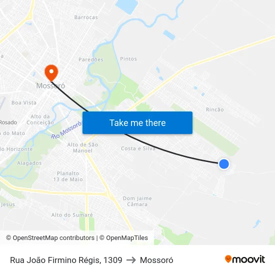 Rua João Firmino Régis, 1309 to Mossoró map