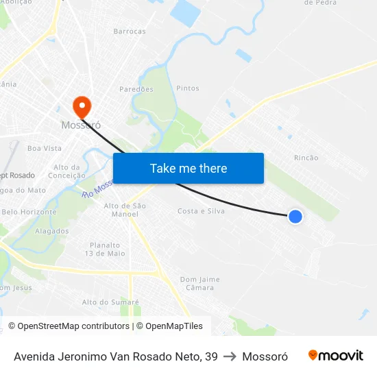 Avenida Jeronimo Van Rosado Neto, 39 to Mossoró map