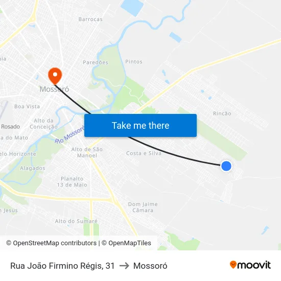 Rua João Firmino Régis, 31 to Mossoró map