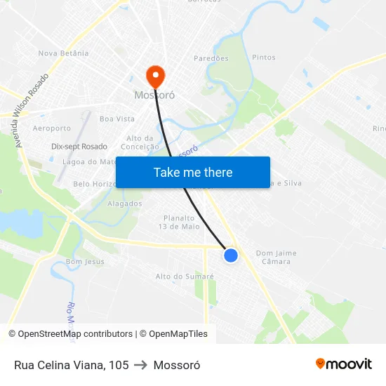 Rua Celina Viana, 105 to Mossoró map