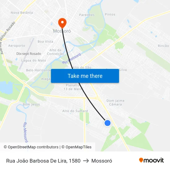 Rua João Barbosa De Lira, 1580 to Mossoró map
