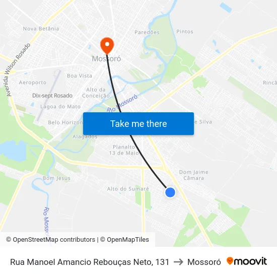 Rua Manoel Amancio Rebouças Neto, 131 to Mossoró map
