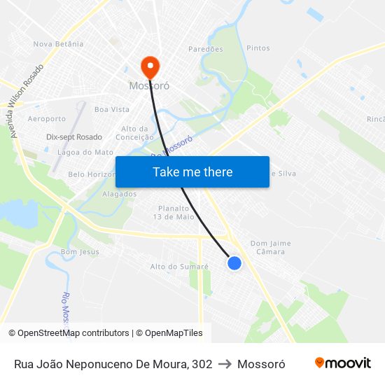 Rua João Neponuceno De Moura, 302 to Mossoró map