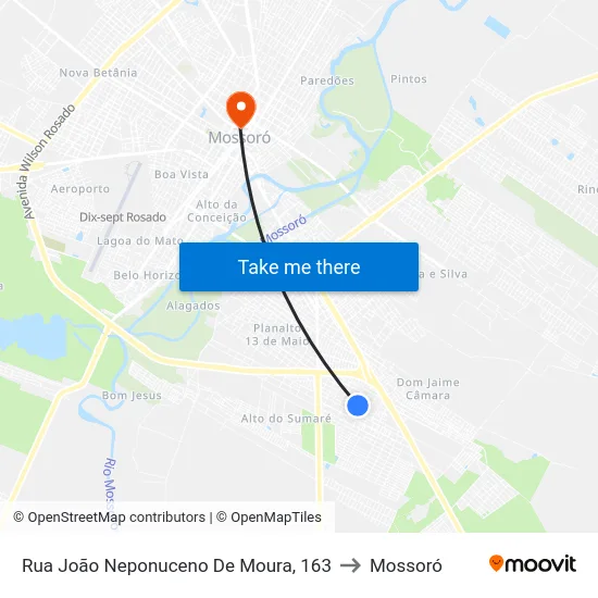 Rua João Neponuceno De Moura, 163 to Mossoró map