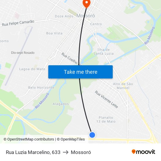 Rua Luzia Marcelino, 633 to Mossoró map