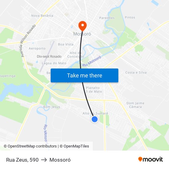 Rua Zeus, 590 to Mossoró map